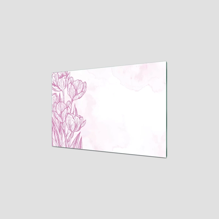 Decovetro Ocak Arkası Koruyucu Pembe Lale Desenli 60x40cm