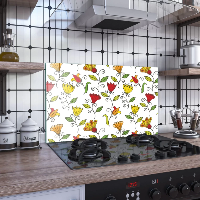 Decovetro Ocak Arkası Koruyucu Renkli Çiçek Desenli 60x40cm