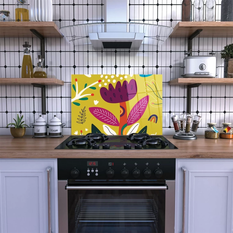 Decovetro Ocak Arkası Koruyucu Renkli Çiçek Desenli 76x50cm