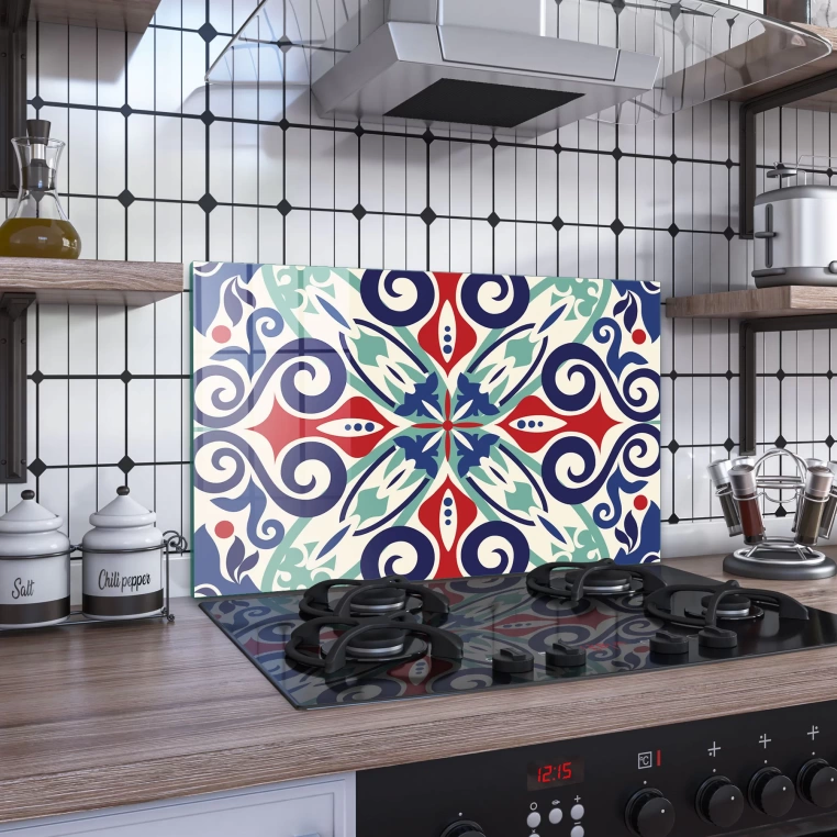 Decovetro Ocak Arkası Koruyucu Renkli Mandala Desenli 76x50cm