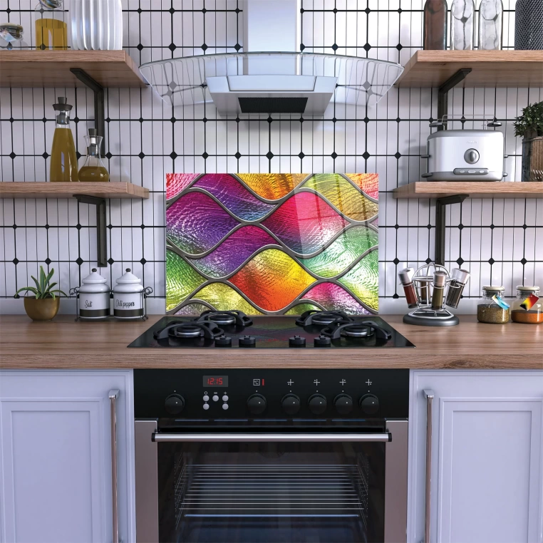 Decovetro Ocak Arkası Koruyucu Renkli Yaprak Desenli 2 60x40cm