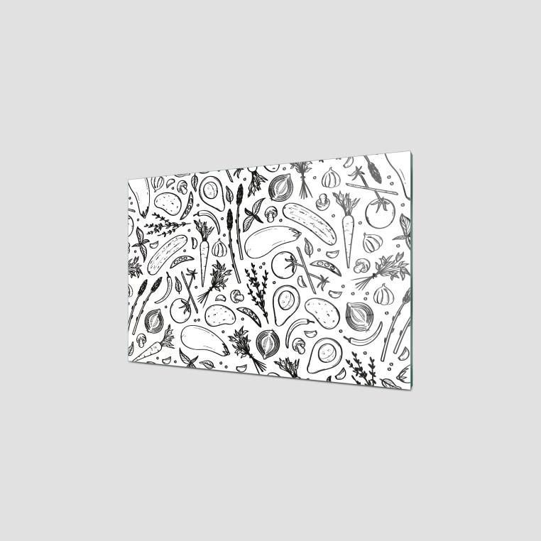 Decovetro Ocak Arkası Koruyucu Siyah Beyaz Sebze Desenli 76x50cm