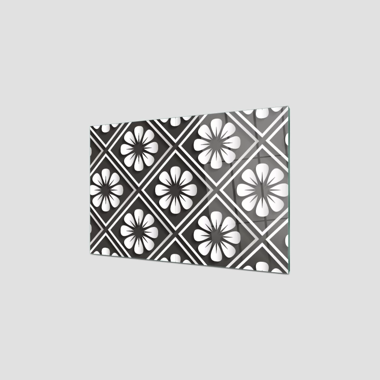 Decovetro Ocak Arkası Koruyucu Siyah Çini Desenli 60x40cm