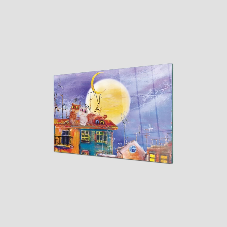 Decovetro Ocak Arkası Koruyucu Suluboya Kedi Desenli 76x50cm