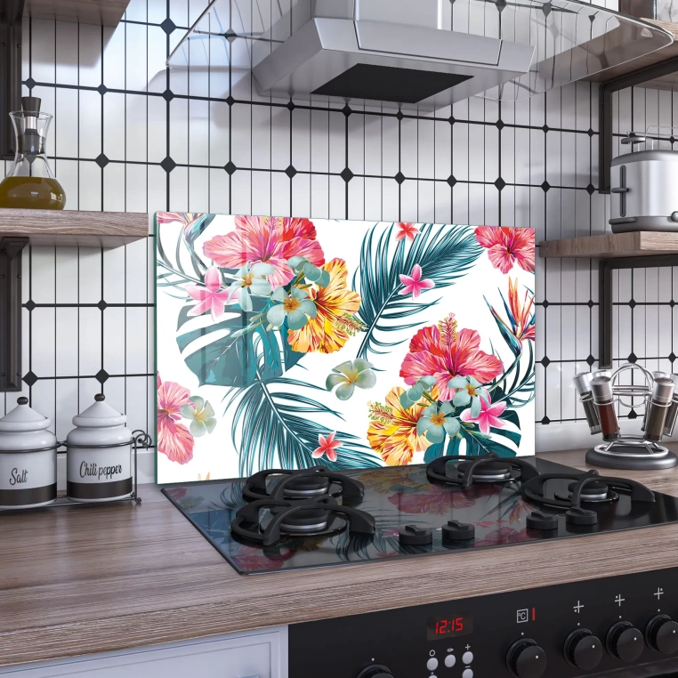 Decovetro Ocak Arkası Koruyucu Tropikal Yaprak Desenli 60x40cm