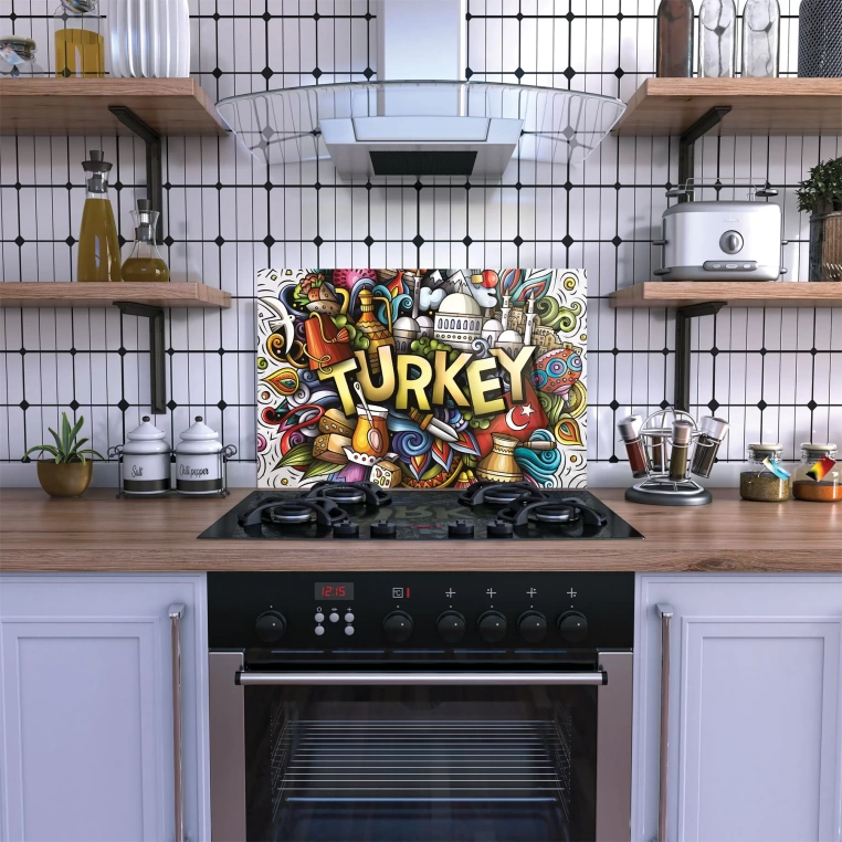 Decovetro Ocak Arkası Koruyucu Türkiye Desenli 76x50cm
