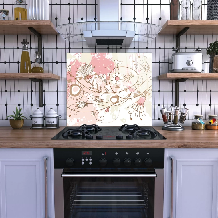 Decovetro Ocak Arkası Koruyucu Vintage Çiçek Desenli 60x52cm