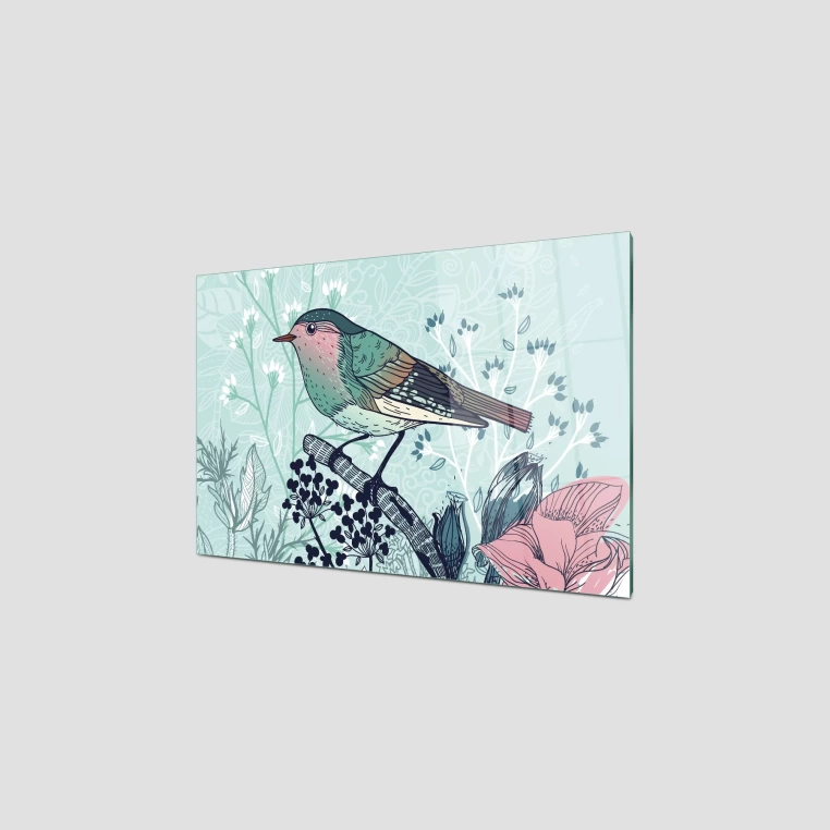 Decovetro Ocak Arkası Koruyucu Vintage Kuş Desenli 60x40cm