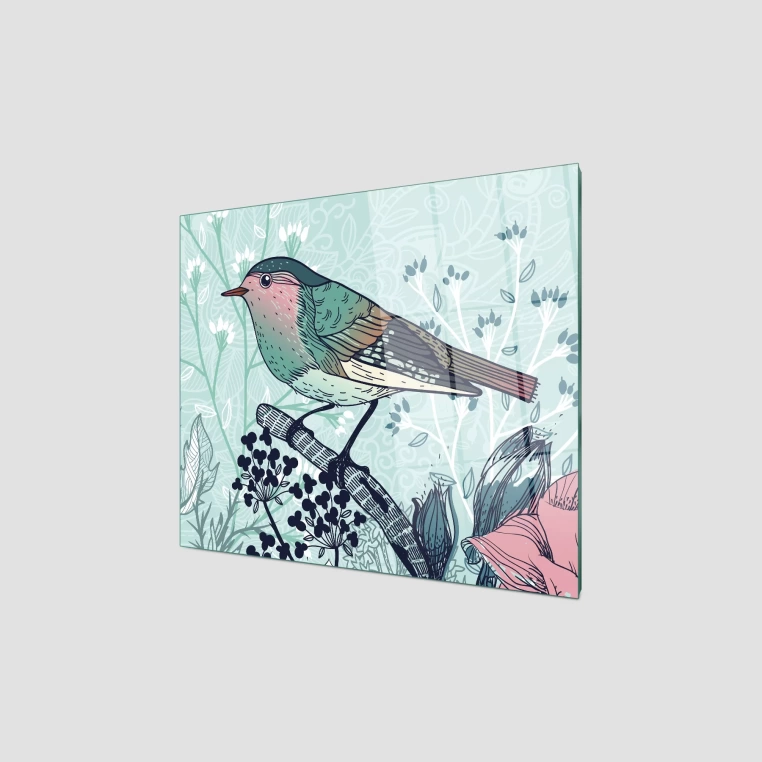 Decovetro Ocak Arkası Koruyucu Vintage Kuş Desenli 60x52cm