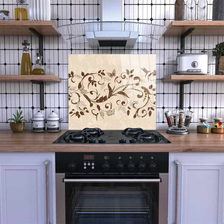Decovetro Ocak Arkası Koruyucu Vintage Sarmaşık Desenli 60x52cm