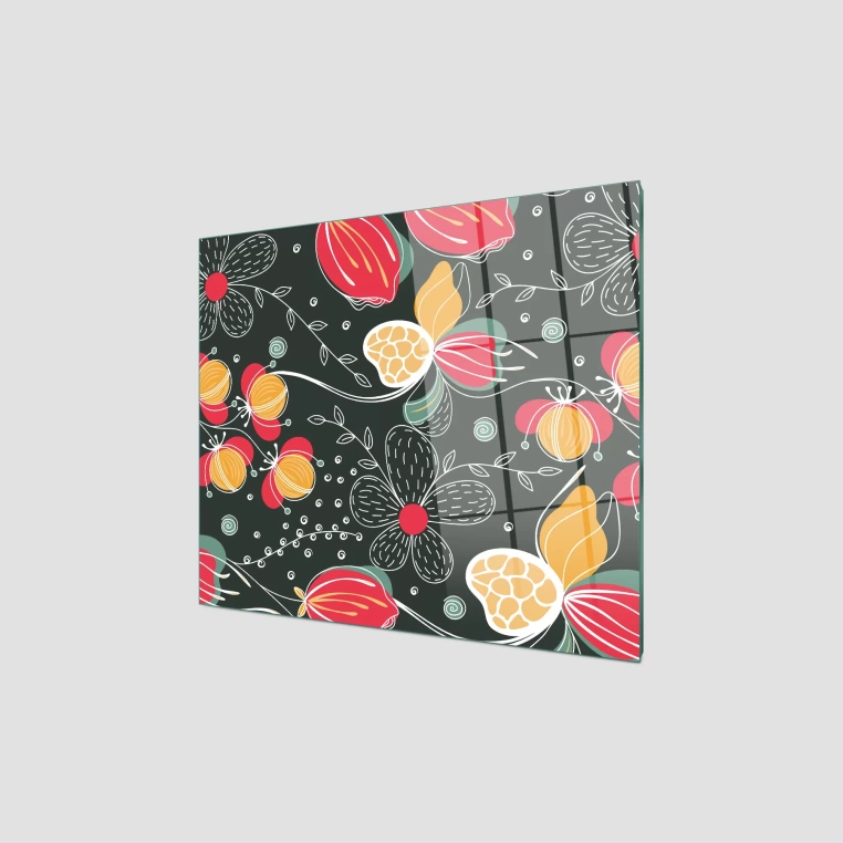 Decovetro Ocak Arkası Koruyucu Yeşil Çiçek Desenli 60x52cm