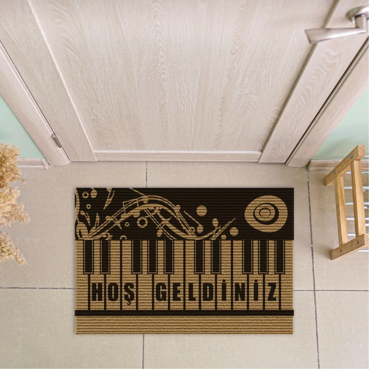 Decovetro Piyano Desenli Kapı Önü Halı Paspas