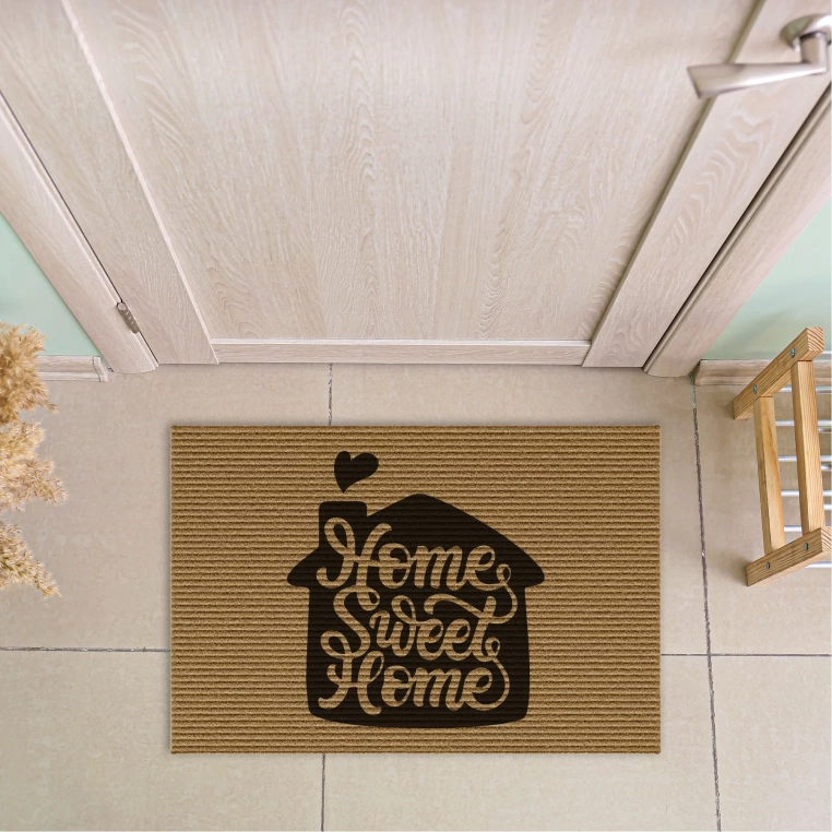 Decovetro Sweet Home Desenli Kapı Önü Halı Paspas