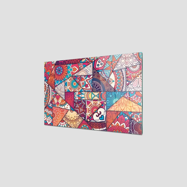 Ocak Arkası Koruyucu Cam Karışık Mandala Desenli 60x40cm