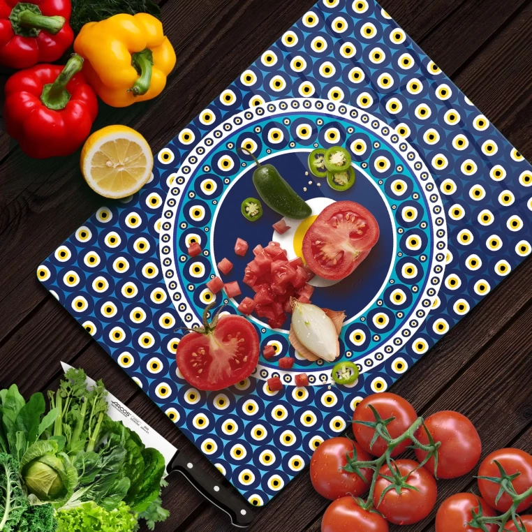 Decovetro Cam Kesme Tahtası Büyük Nazar Boncuğu Desenli 30x40 Cm