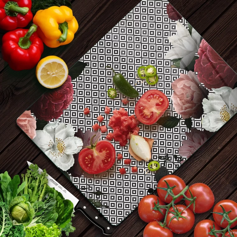 Decovetro Cam Kesme Tahtası Çiçek Motifi Desenli 20x30 Cm