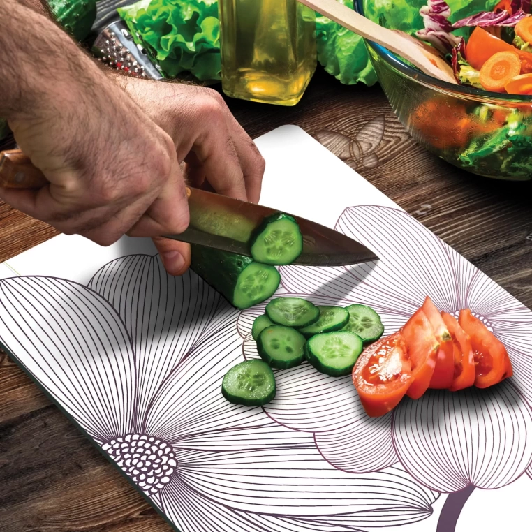 Decovetro Cam Kesme Tahtası Çizgi Çiçek Desenli 20x30 Cm