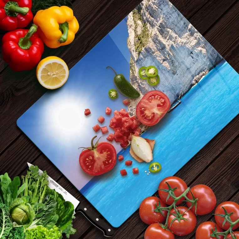 Decovetro Cam Kesme Tahtası Deniz Tekne Desenli 30x40 Cm