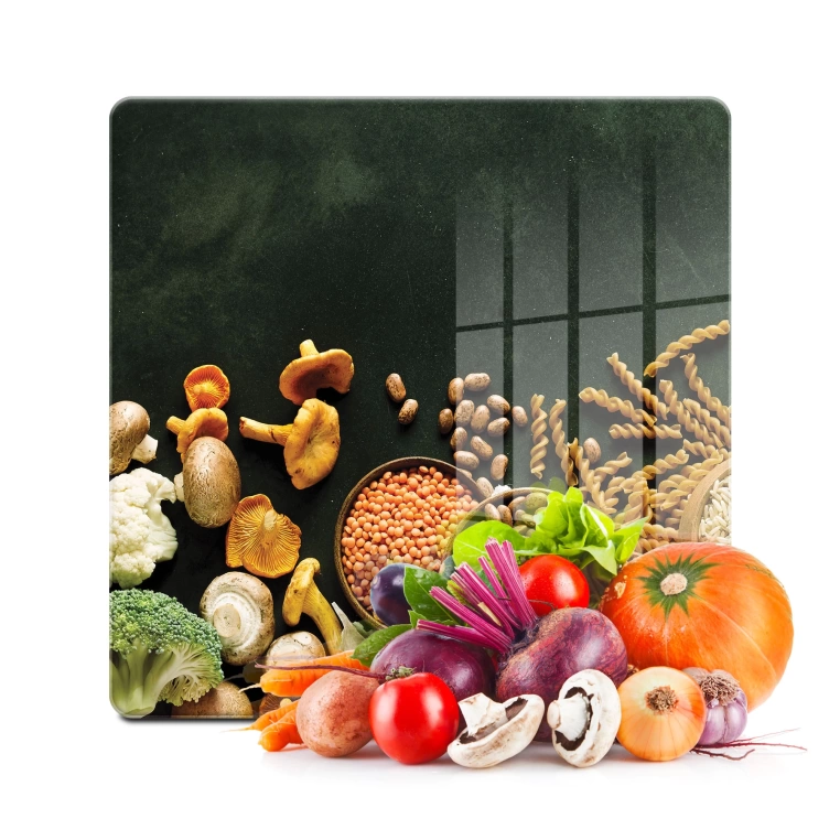 Decovetro Cam Kesme Tahtası Kare Sebzeli Desenli 30x30 Cm