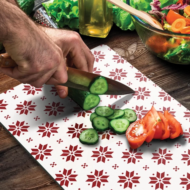 Decovetro Cam Kesme Tahtası Kırmızı Kar Tanesi Desenli 30x40 Cm