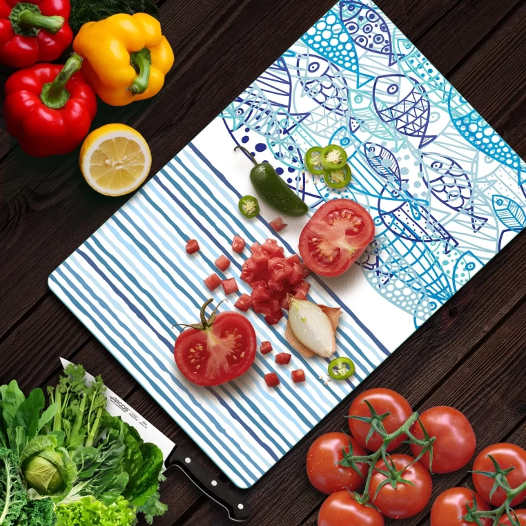 Decovetro Cam Kesme Tahtası Marine Fish Waves 20x30 Cm