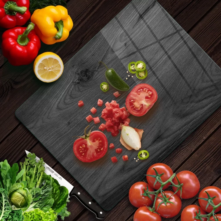 Decovetro Cam Kesme Tahtası Siyah Ahşap Desenli 20x30 Cm