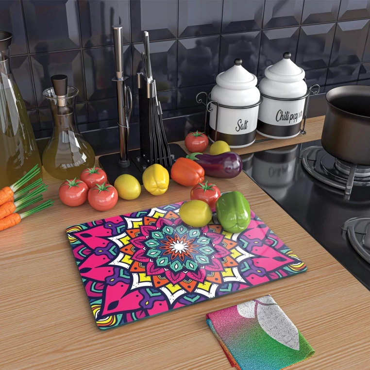 Decovetro Cam Kesme Tahtası Yaprak Mandala Desenli 20x30 Cm