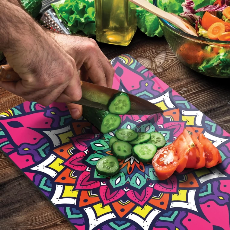 Decovetro Cam Kesme Tahtası Yaprak Mandala Desenli 20x30 Cm