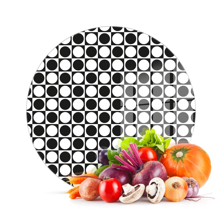 Decovetro Cam Kesme Tahtası Yuvarlak Küçük Nokta Desenli 30x30 Cm