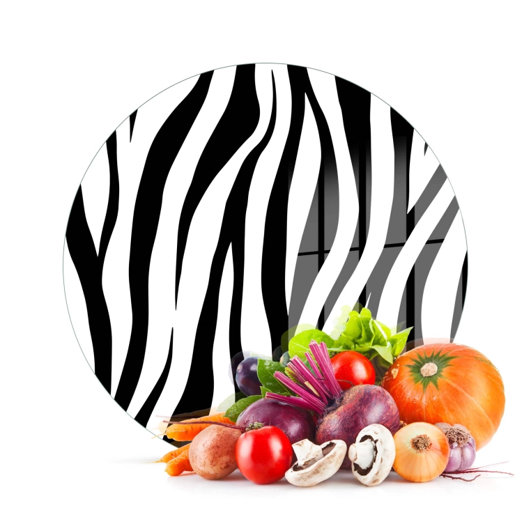 Decovetro Cam Kesme Tahtası Yuvarlak Zebra Desenli 30x30 Cm