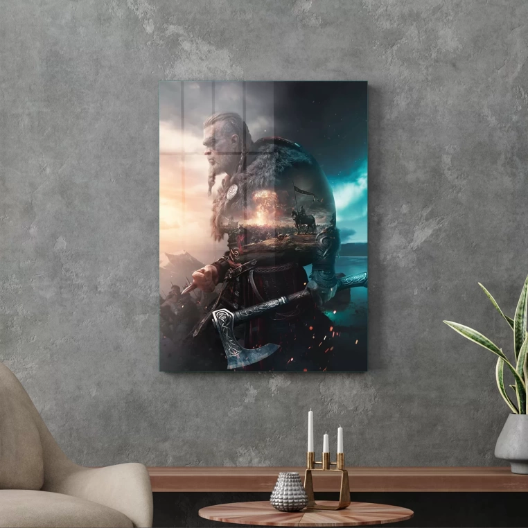 Decovetro Cam Tablo Assassins Creed Renkli Valhalla 50x70 cm