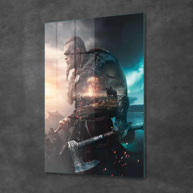 Decovetro Cam Tablo Assassins Creed Renkli Valhalla 50x70 cm