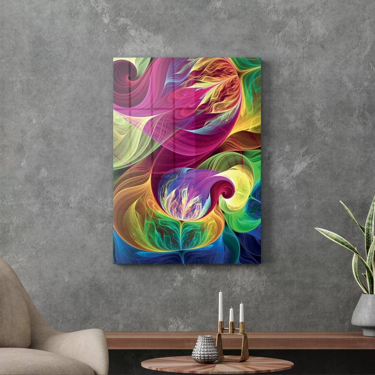 Decovetro Cam Tablo Dalgalı Karışık Çiçek Desen 30x40 cm