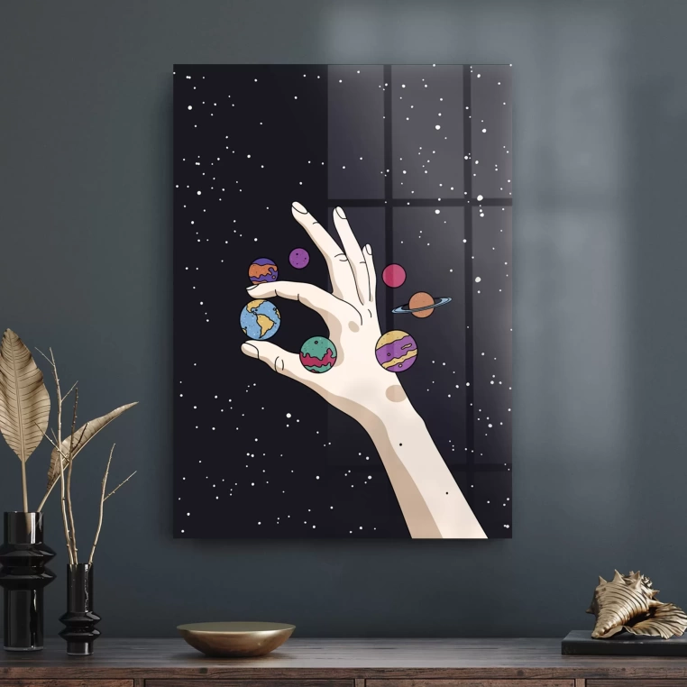 Decovetro Cam Tablo Hand And Planets 30x40 cm