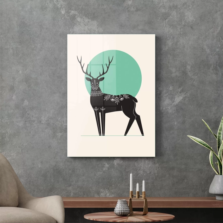Decovetro Cam Tablo Minimal Geyik Desenli 50x70 cm