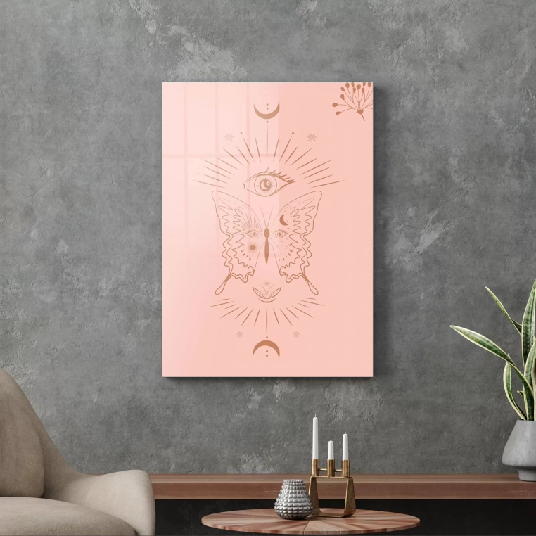Decovetro Cam Tablo Pink Eye And Butterfly 30x40 cm