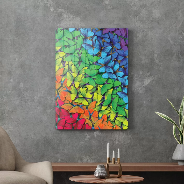 Decovetro Cam Tablo Renkli Kelebekler 50x70 cm
