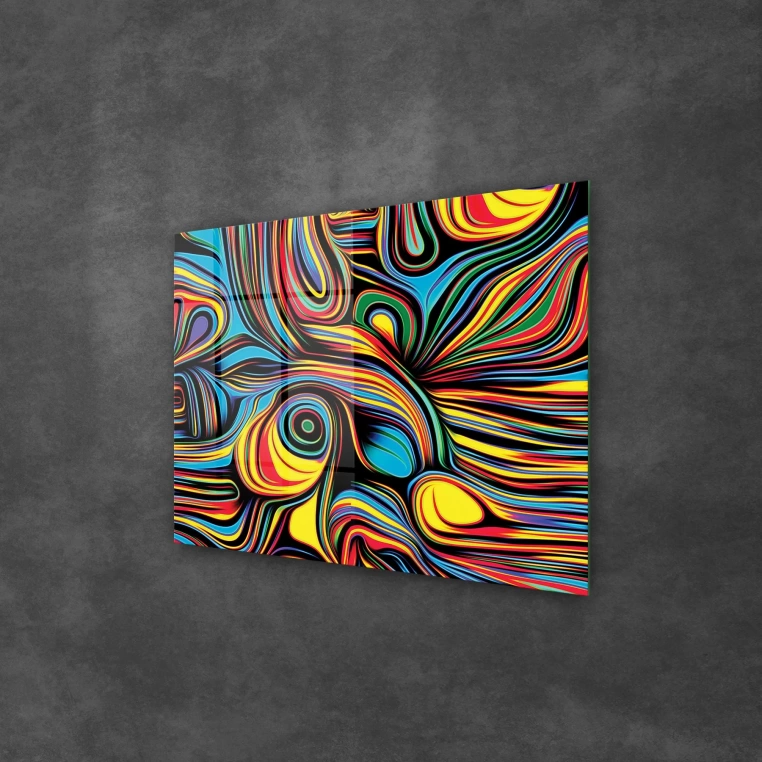 Decovetro Cam Tablo Soyut Renkli Dalgalı Backround 50x70 cm