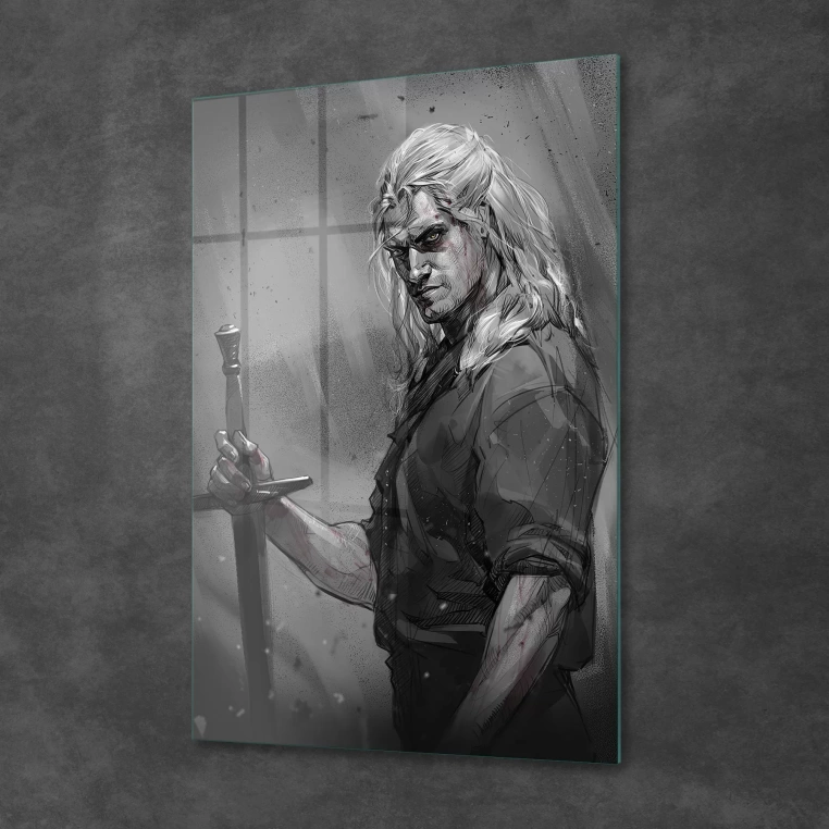 Decovetro Cam Tablo The Witcher Siyah Beyaz 50x70 cm