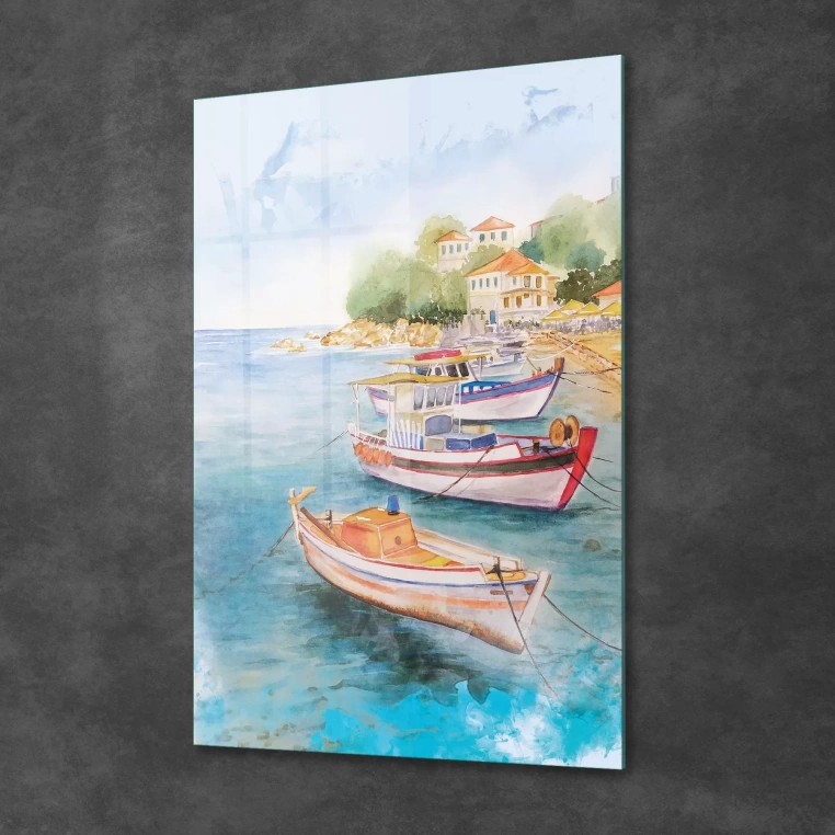 Decovetro Cam Tablo Yağlı Boya Kayıklar 30x40 cm