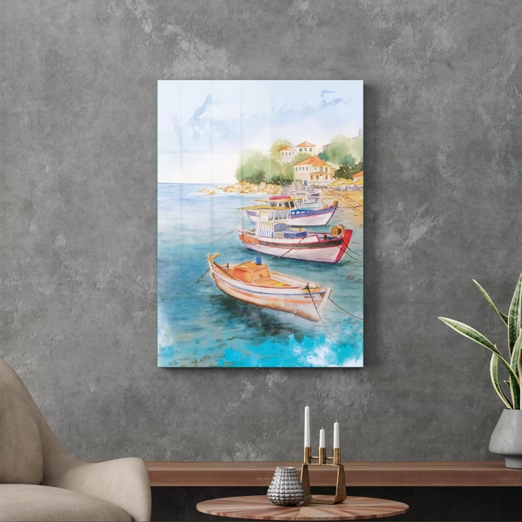 Decovetro Cam Tablo Yağlı Boya Kayıklar 30x40 cm
