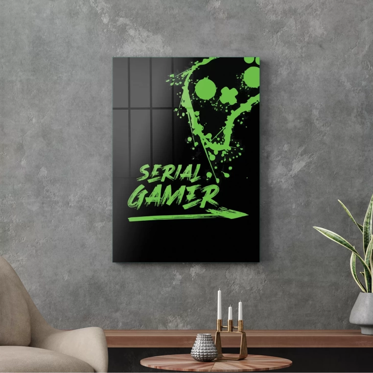 Decovetro Cam Tablo Yeşil Serial Gamer Yazılı 50x70 cm