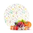 Decovetro Cam Kesme Tahtası ve Sunumluk Yuvarlak Karışık Meyve Sebze Desenli 30x30 Cm
