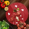 Decovetro Cam Kesme Tahtası Yuvarlak Kırmızı Beyaz Kalp Desenli 30x30 Cm
