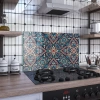 Decovetro Ocak Arkası Koruyucu Mavi Yapraklı Çini Desenli 60x40cm