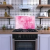 Decovetro Ocak Arkası Koruyucu Pembe Çiçek Desenli 76x50cm