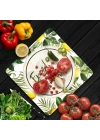 Decovetro Cam Kesme Tahtası ve Sunumluk Kare Fresh Kitchen Desenli 30x30 Cm