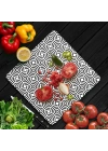 Decovetro Cam Kesme Tahtası ve Sunumluk Kare Geometrik Çizgiler Desenli 30x30 Cm