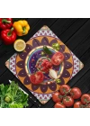 Decovetro Cam Kesme Tahtası ve Sunumluk Kare Mandala 1 Desenli 30x30 Cm