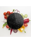 Decovetro Cam Kesme Tahtası ve Sunumluk Yuvarlak Siyah Granit Desenli 30x30 Cm
